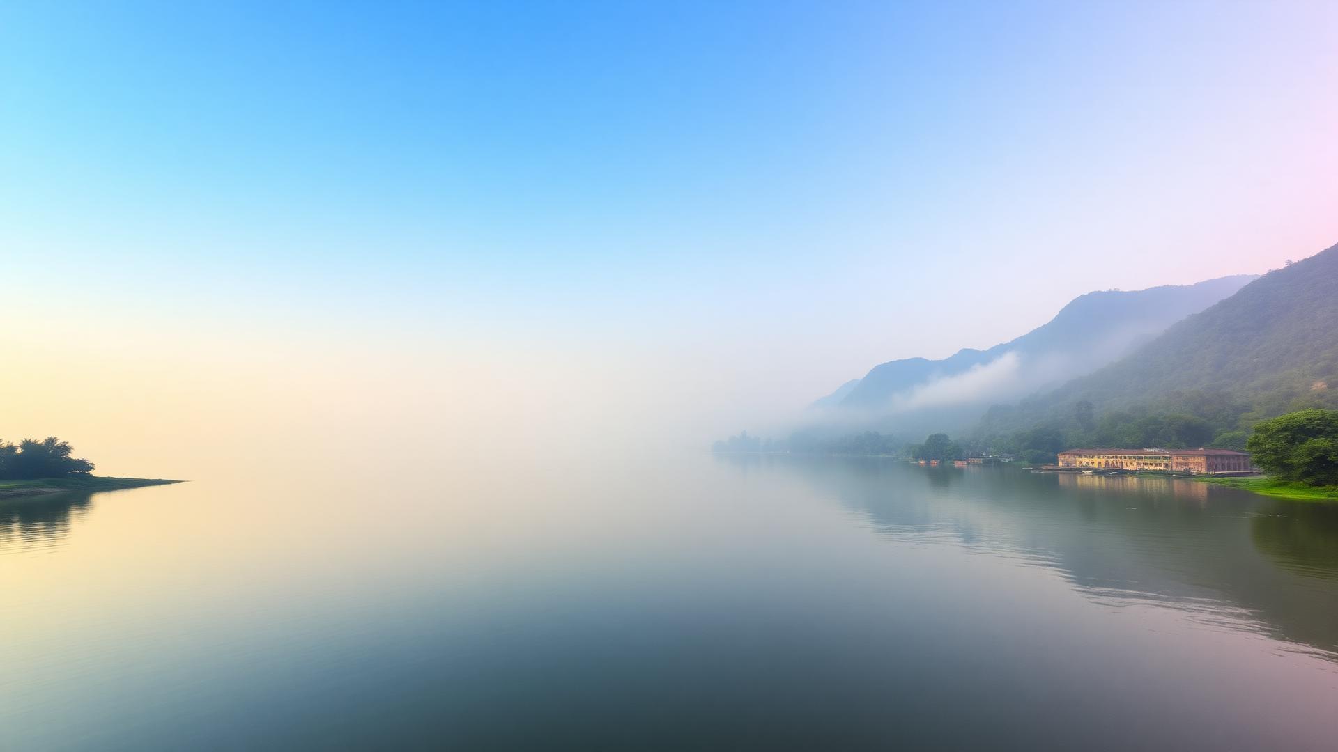 Serene Ganges river at dawn